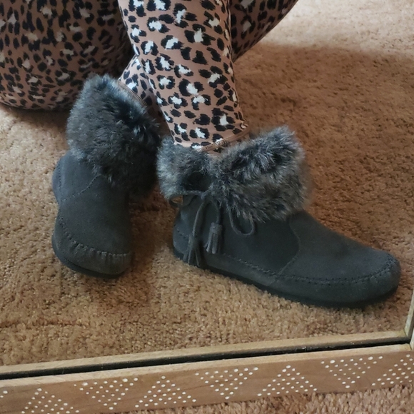 grey fur ankle boots